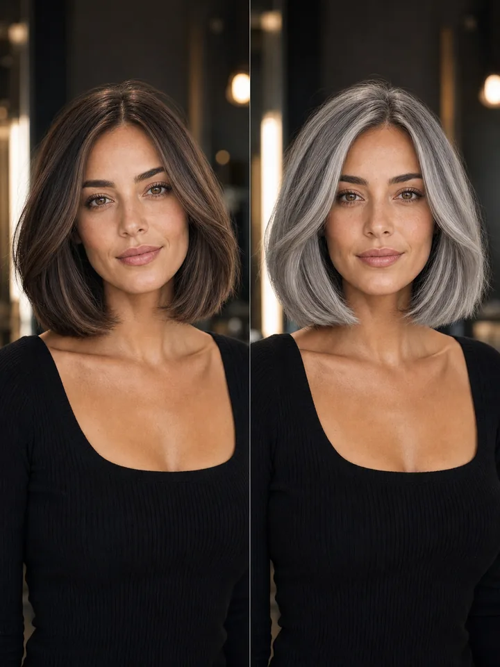 Silver gray bob hairstyle preview sample